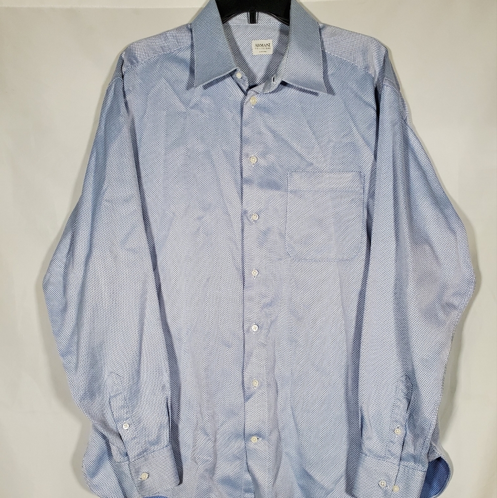 ARMANI COLLEZIONI BLUE TWILL SPREAD COLLAR TEXTURED DRESS SHIRT MENS